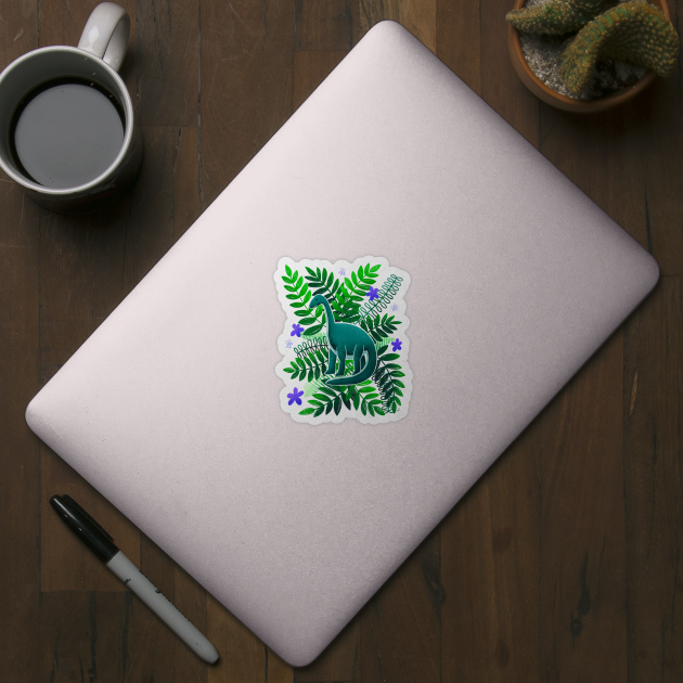 Dinosaur & Leaves - Green and Indigo by monitdesign